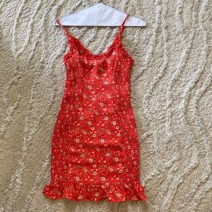 red floral mini dress